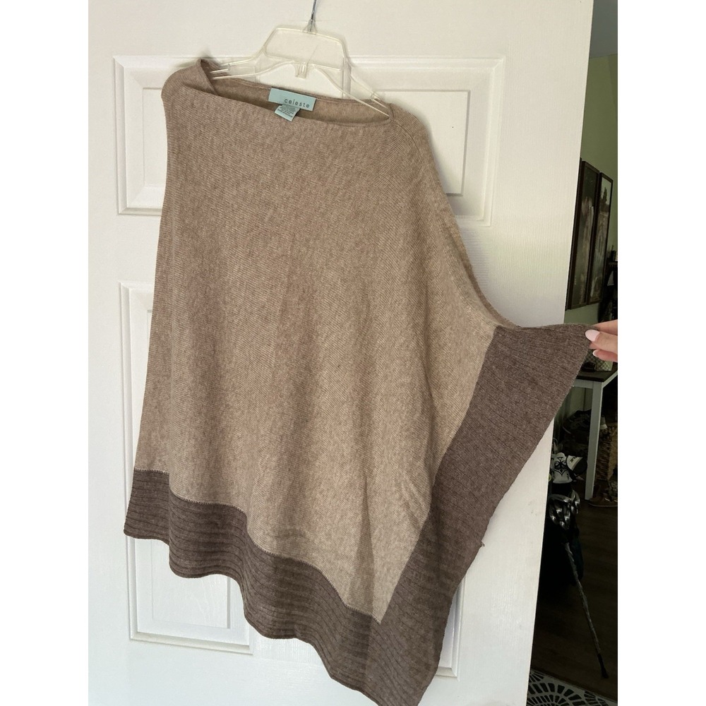 Celeste Sweater Womens One Size Beige Wool Cashmere Cape Knit Poncho Top Cozy